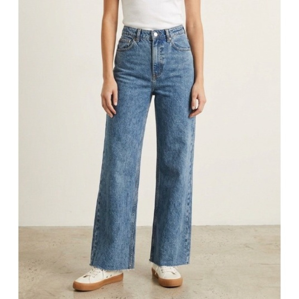 Ragged Jeans Womens 28 Blue Wide Leg High Rise Raw Hem Denim Jeans Medium Wash